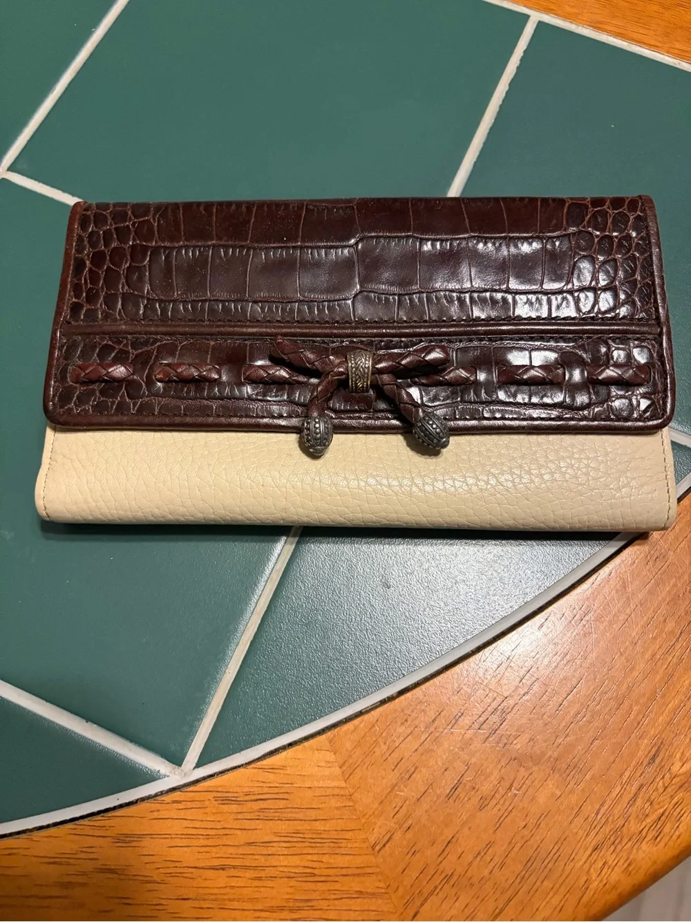 Brighton Brown & Cream Croc-Embossed Leather Clutch Wallet